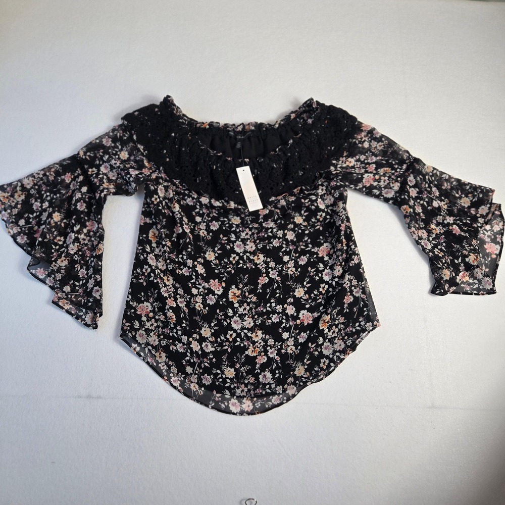 White‎ House Black Market Blouse Womens SP Black NWT (T7)